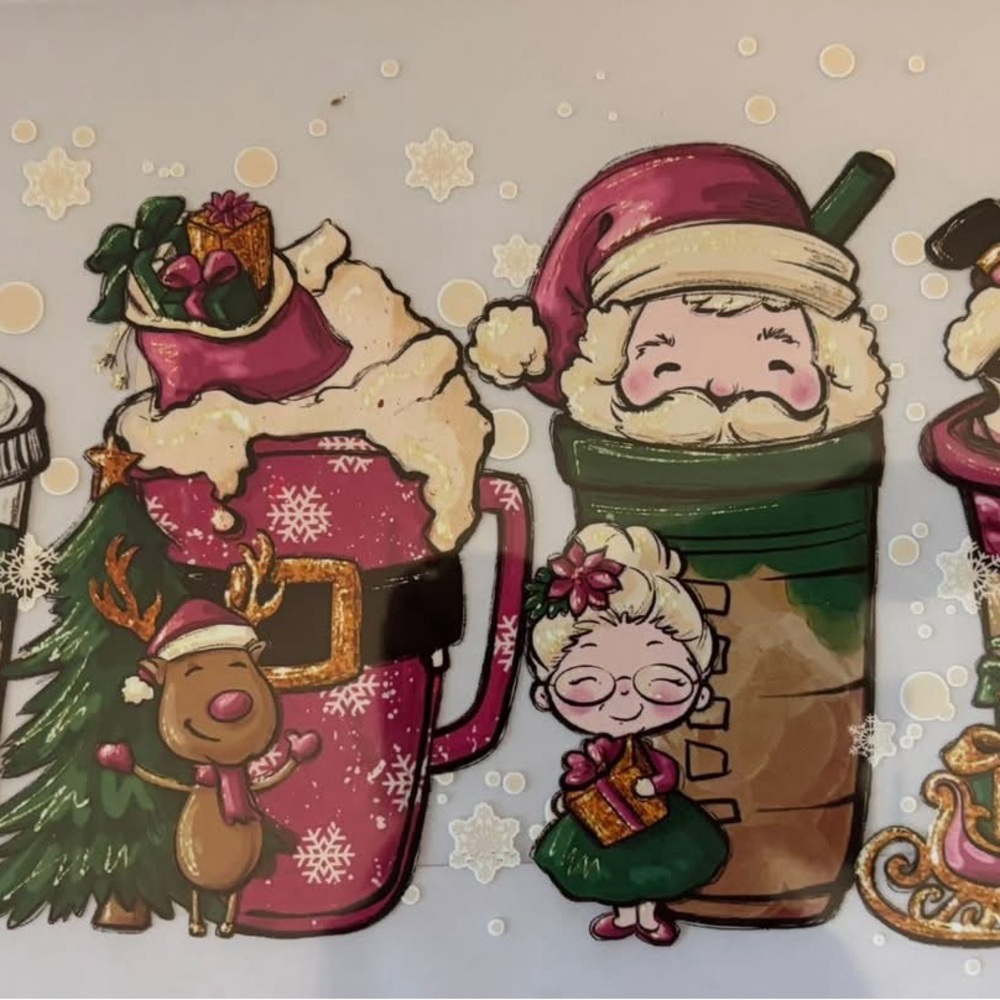 Festive Holiday Mug Set with Santa and Reindeer DTF transfer